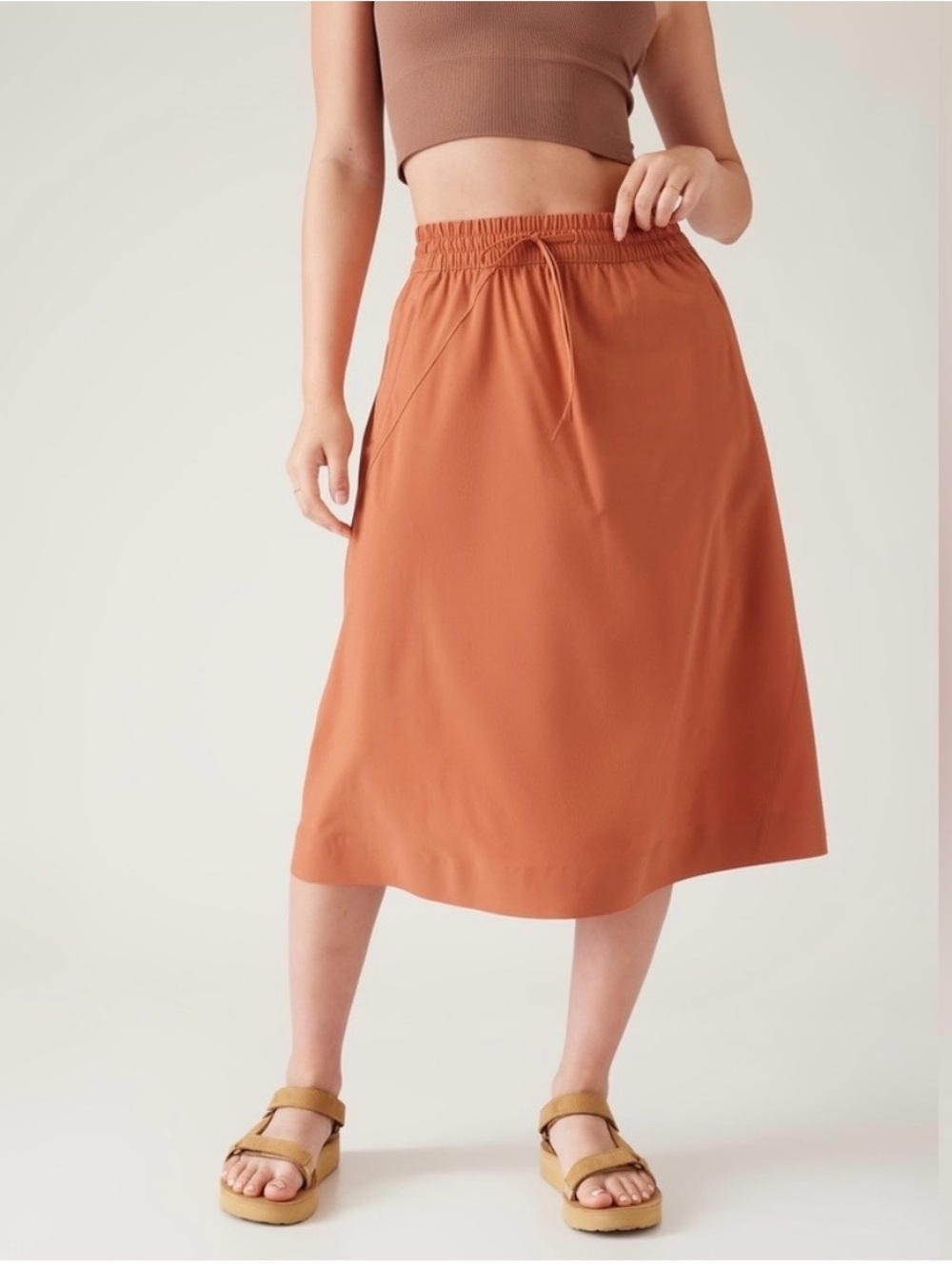 Athleta Rust Midi Skirt with Drawstring Waist